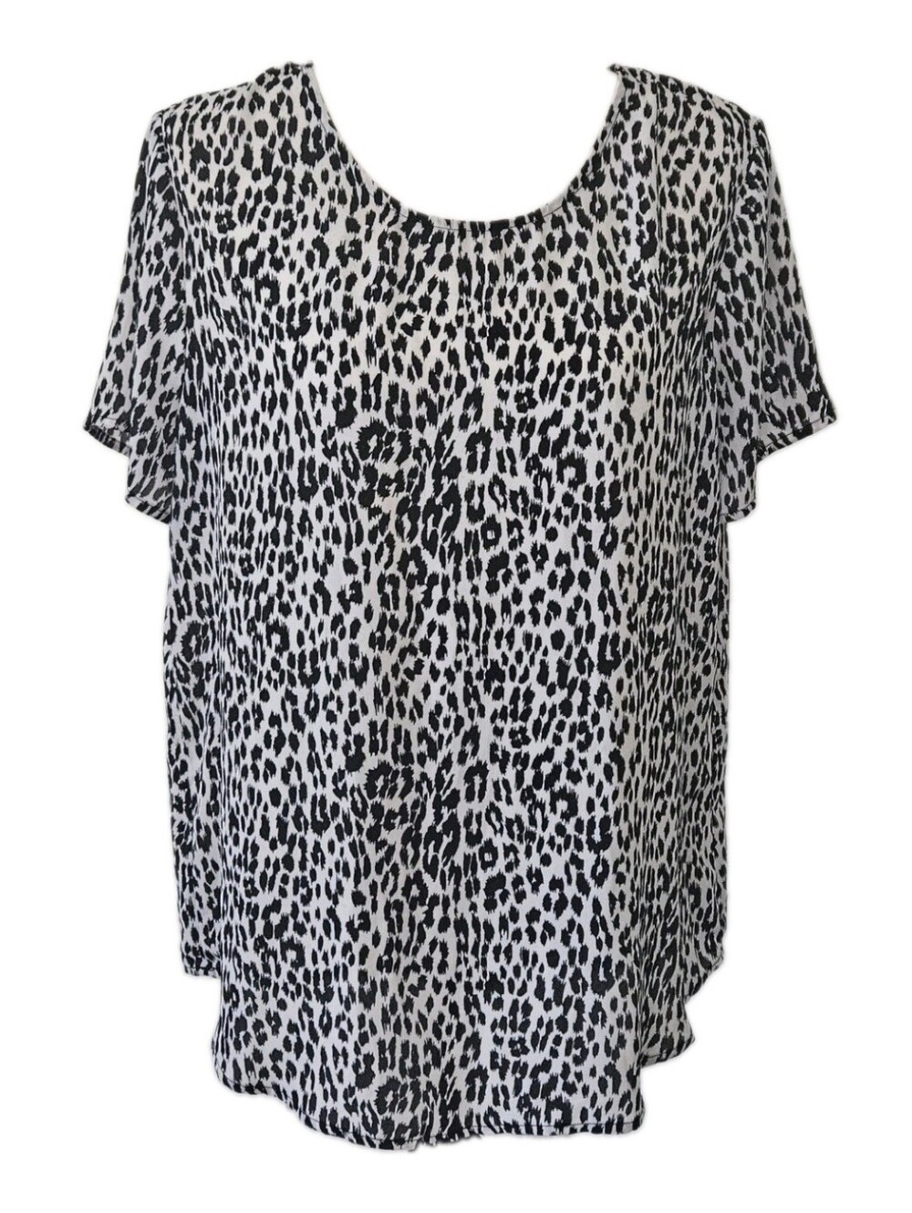 Chelsea & Theodore Black and White Leopard Print Short Sleeve Top